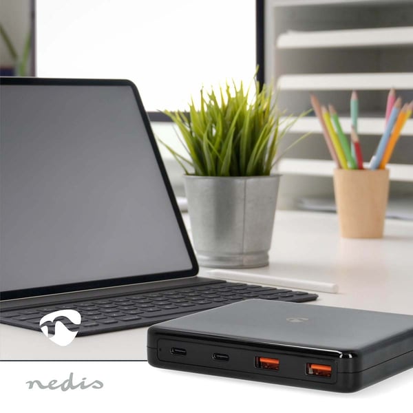 Nedis Bordlader | GaN | 1.5 / 2.0 / 2.5 / 3.0 / 3.25 A A | Antall utganger: 4 | USB-A / USB-C™ | Euro | 1.50 m | Automatisk Spenning Utvalg