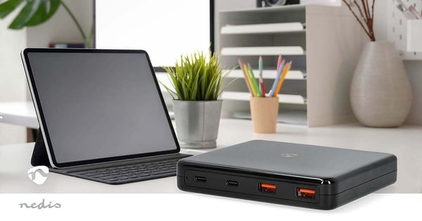 Nedis Bordlader | GaN | 1.5 / 2.0 / 2.5 / 3.0 / 3.25 A A | Antall utganger: 4 | USB-A / USB-C™ | Euro | 1.50 m | Automatisk Spenning Utvalg