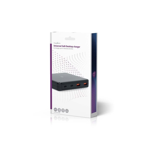 Nedis Bordlader | GaN | 1.5 / 2.0 / 2.5 / 3.0 / 3.25 A A | Antall utganger: 4 | USB-A / USB-C™ | Euro | 1.50 m | Automatisk Spenning Utvalg