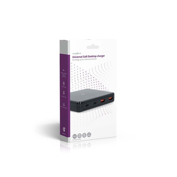 Nedis Bordlader | GaN | 1.5 / 2.0 / 2.5 / 3.0 / 3.25 A A | Antall utganger: 4 | USB-A / USB-C™ | Euro | 1.50 m | Automatisk Spenning Utvalg