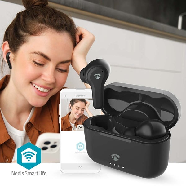 Nedis Fullt Trådløse hodetelefoner | Hybrid (ENC + ANC) | Bluetooth® | Batteri 1 driftstid standard bruk: 2160 min | Touch kontroll | Ladeboks | Trådl