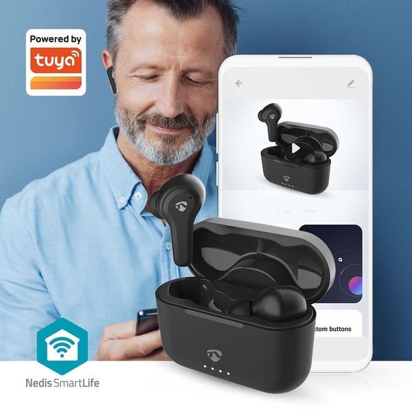 Nedis Fullt Trådløse hodetelefoner | Hybrid (ENC + ANC) | Bluetooth® | Batteri 1 driftstid standard bruk: 2160 min | Touch kontroll | Ladeboks | Trådl