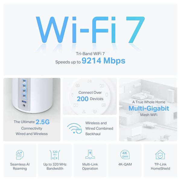 TP-Link Deco BE65 Wi-Fi 7 BE9300 Wi-Fi-system for hele hjemmet (2-pakning)