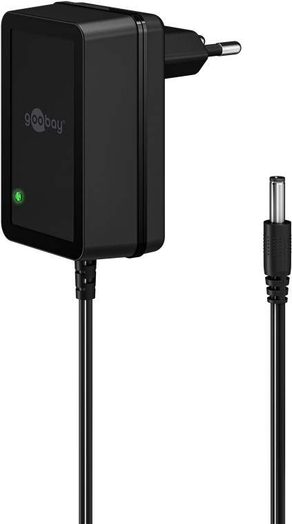 Goobay 12 V strømforsyning (18 W / 1,5 A) med senterpinne (hann) 5,5 mm x 2,1 mm