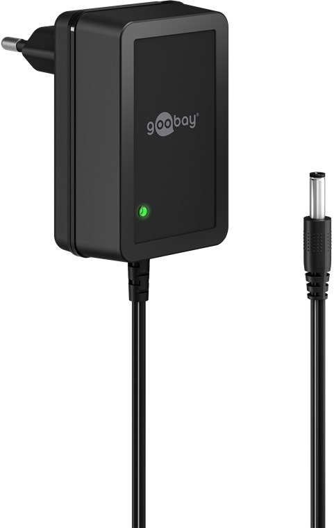 Goobay 12 V strømforsyning (18 W / 1,5 A) med senterpinne (hann) 5,5 mm x 2,1 mm