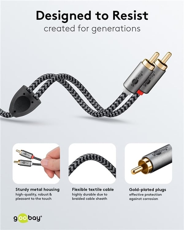 Goobay Stereo RCA-kabel, 3 m 2x RCA-kontakt (ljud vänster / höger) > 2x RCA-kontakt (ljud vänster / höger)