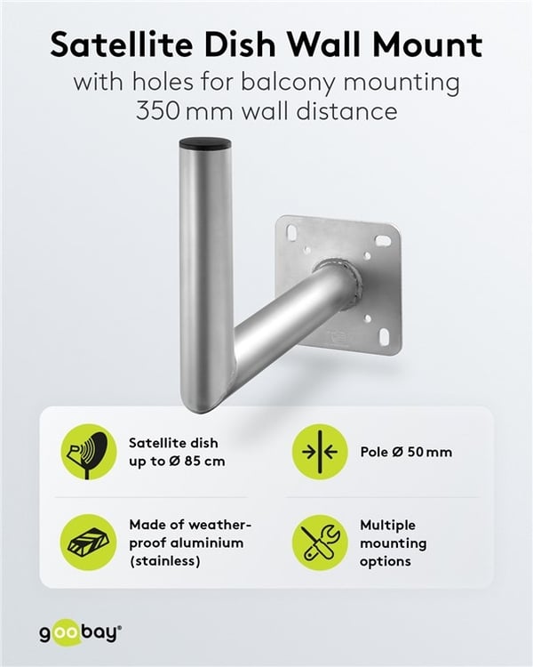 Goobay Veggfeste for parabolantenne i aluminium, avstand til vegg 350 mm Veggfeste for parabolantenne i rustfritt og værbestandig aluminium av høy kva