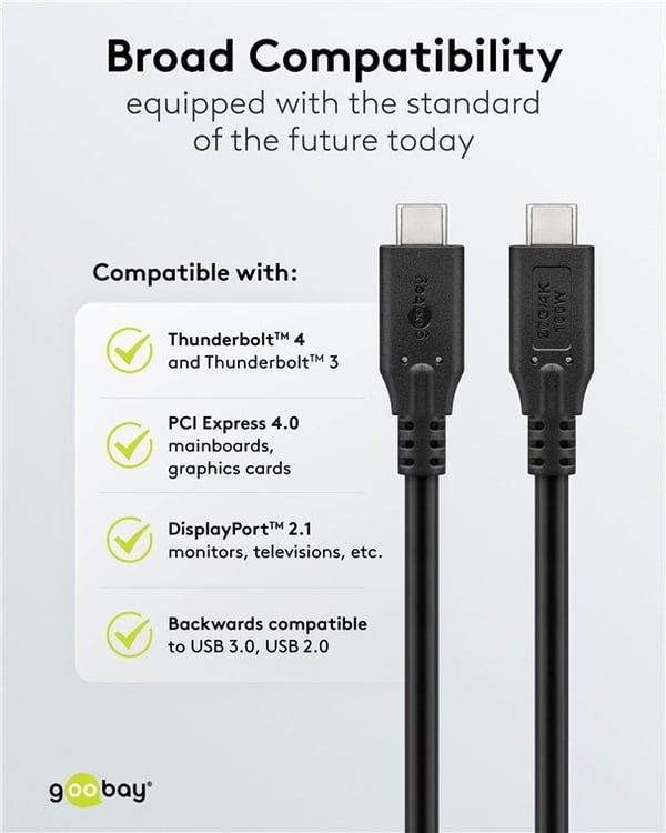 Goobay USB-C™-kabel, USB4™, 100 W, 20 Gbit/s, Power Delivery, 1 m USB-C™-kontakt > USB-C™-kontakt