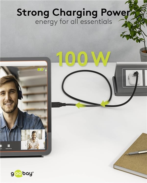 Goobay USB-C™-kabel, USB 3.2, 100 W, 10 Gbit/s, Power Delivery, 1 m USB-C™-kontakt > USB-C™-kontakt