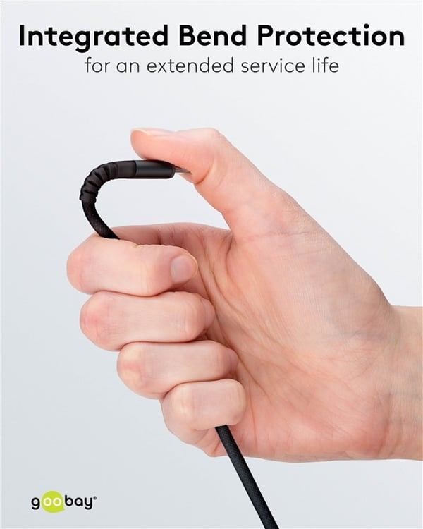 Goobay USB-C™ supermyk tekstilkabel med metallkontakter, 1 m, svart Elegant og ekstra robust tilkoblingskabel for enheter med USB-C™-port
