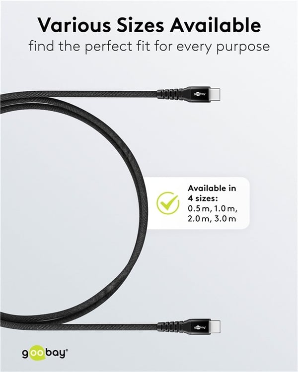 Goobay USB-C™ supermyk tekstilkabel med metallkontakter, 3 m, svart Elegant og ekstra robust tilkoblingskabel for enheter med USB-C™-port