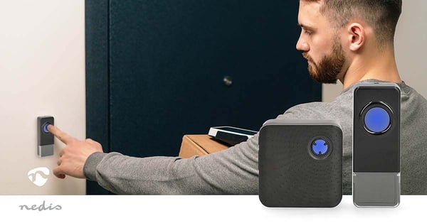 Nedis Trådløs ringeklokke Set | Nettstrøm drevet | 100 - 240 V AC 50/60 Hz | 1x 23A 12V | Volum: 110 dB | Signalområde (siktelinje): 150 m | IP55 | 58