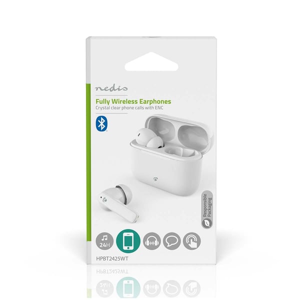 Nedis Fullt Trådlösa hörlurar | ENC (Environmental Noise Cancelling) | Bluetooth® | Batteri 1 driftstid standardanvändning: 1440 min | Tryck på Kontro