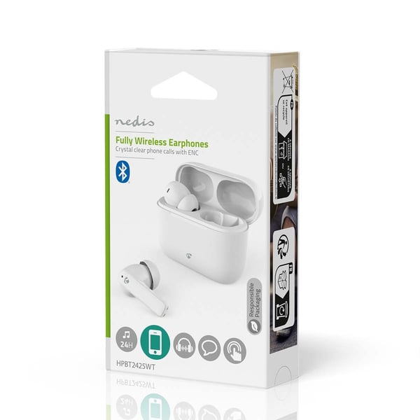 Nedis Fullt Trådlösa hörlurar | ENC (Environmental Noise Cancelling) | Bluetooth® | Batteri 1 driftstid standardanvändning: 1440 min | Tryck på Kontro