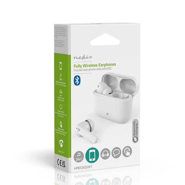 Nedis Fullt Trådlösa hörlurar | ENC (Environmental Noise Cancelling) | Bluetooth® | Batteri 1 driftstid standardanvändning: 1440 min | Tryck på Kontro