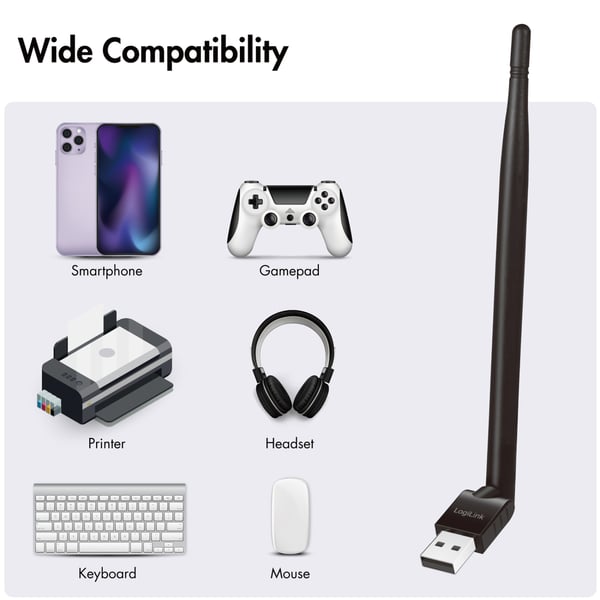 LogiLink USB-adapter Bluetooth 5.3 med antenn 150 m