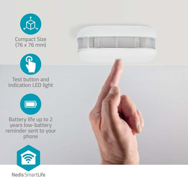Nedis SmartLife Røykvarsler | Batteri drevet | Sensorlivssyklus: 10 år | EN 14604 | Maks. batteri levetid: 24 Måned | 85 dB | Hvit | 3 stk