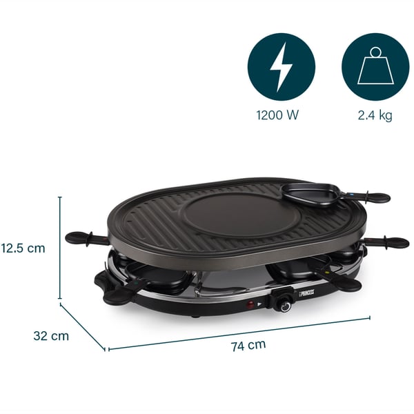 Princess Raclette 8 Oval Grill Party 162700 43X30cm grillplatta
