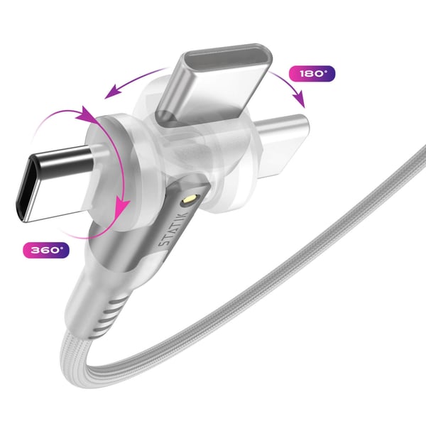 STATIK Kabel PowerPivot Pro Nylonflettet USB-C Til USB-C Hvit 1 m