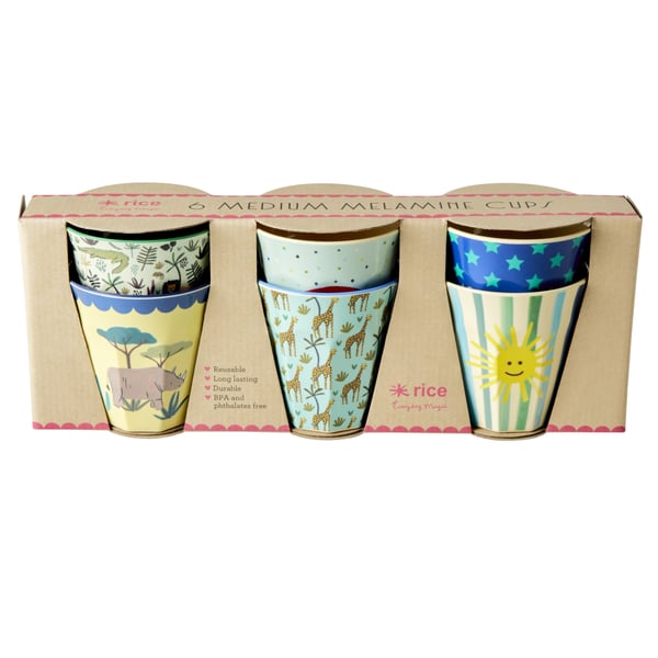 RICE Mellemstore melaminkopper 6 stk - Funky Prints
