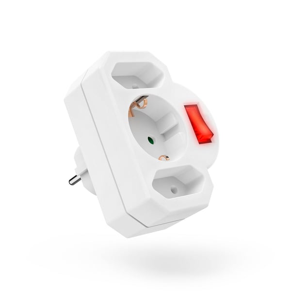 Hama Stikkontakt Adapter 3-Way Med Bryter Adapter Hvit