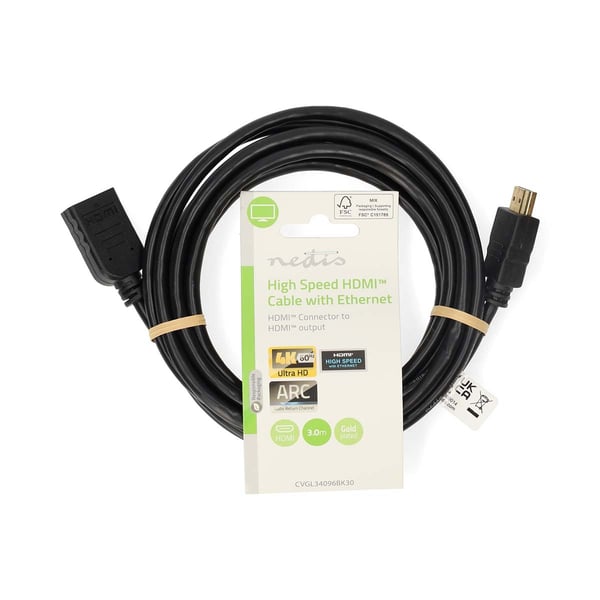 Nedis High Speed ​​HDMI ™ kabel med Ethernet | HDMI ™ -kontakt | HDMI™ Output | 4K@60Hz | ARC | 10.2 Gbps | 3.00 m | Rund | PVC | Sort | Label