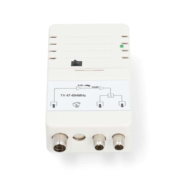 Nedis CATV forstærker | Forstærkning: 25 dB | 47 - 694 MHz | Antal output: 2 | Få kontrol | Hvid