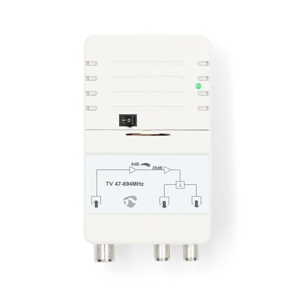 Nedis CATV forstærker | Forstærkning: 25 dB | 47 - 694 MHz | Antal output: 2 | Få kontrol | Hvid