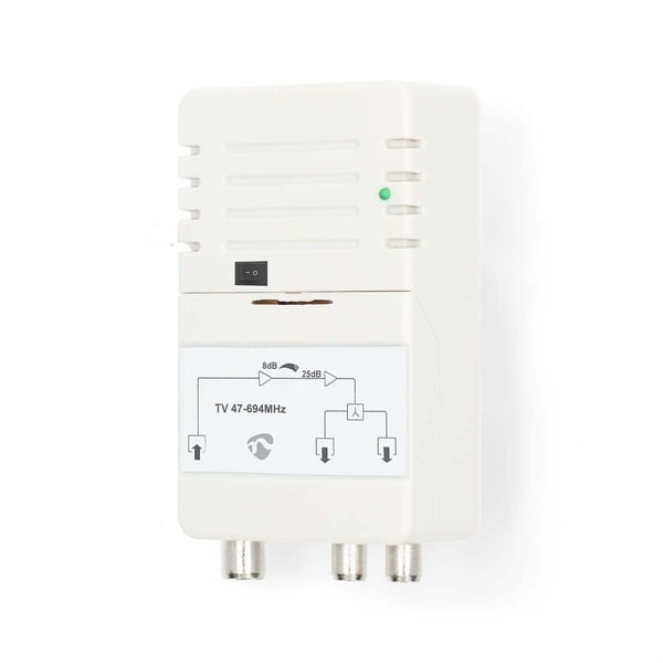 Nedis CATV forstærker | Forstærkning: 25 dB | 47 - 694 MHz | Antal output: 2 | Få kontrol | Hvid