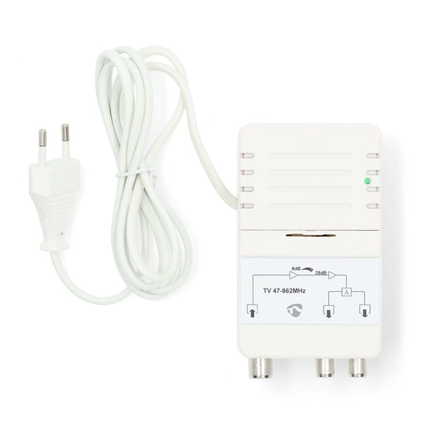 Nedis CATV forstærker | Forstærkning: 25 dB | 47 - 694 MHz | Antal output: 2 | Få kontrol | Hvid