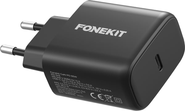 FoneKit GaN PD 65W -verkkovirtalaturi, USB-C, musta