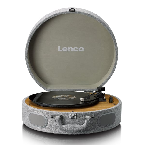 Lenco Retro platespiller i tre med innebygde høyttalere, Bluetooth® og AT3600L-kassett Grå