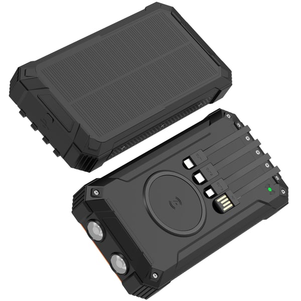 Denver PowerBank 20.000 mAh Solcell 4st kablar + trådlös laddning Svart