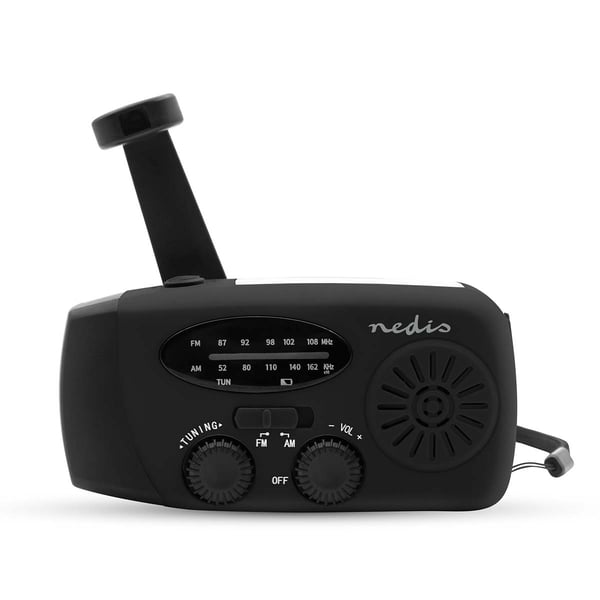 Nedis Nødradio | Borddesign | AM / FM | Accu drevet / Håndsving / USB Drevet | Sort