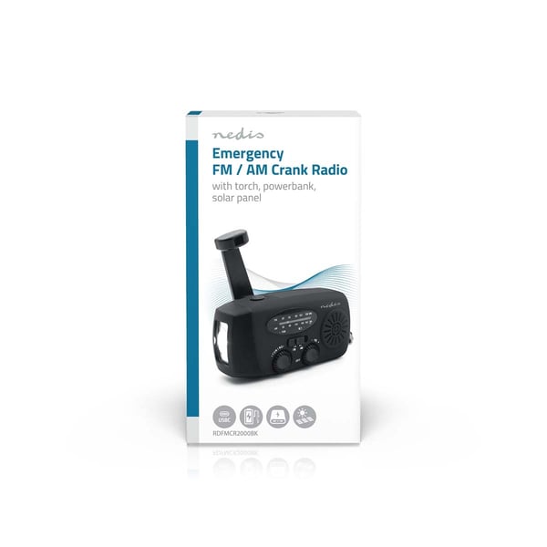 Nedis Nødradio | Borddesign | AM / FM | Accu drevet / Håndsving / USB Drevet | Sort