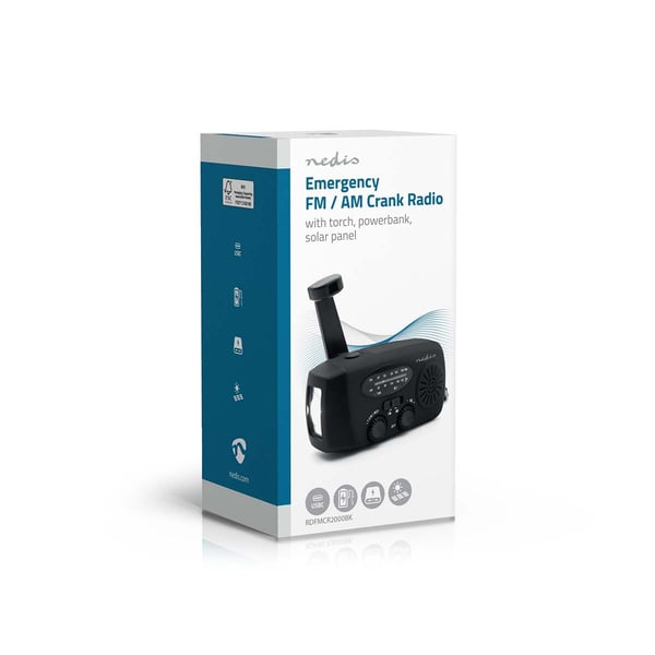 Nedis Nødradio | Borddesign | AM / FM | Accu drevet / Håndsving / USB Drevet | Sort