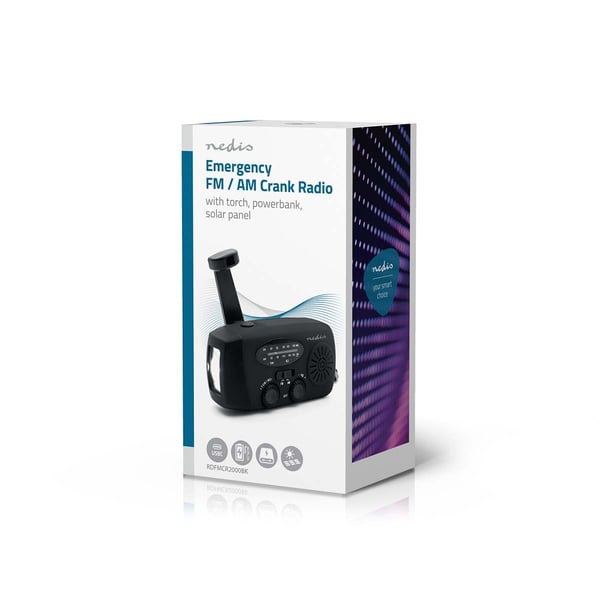 Nedis Nødradio | Borddesign | AM / FM | Accu drevet / Håndsving / USB Drevet | Sort