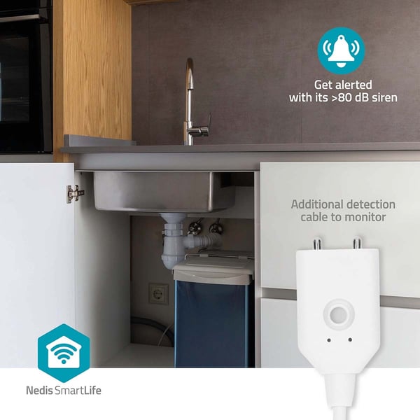 Nedis SmartLife Vanndetektor | Wi-Fi | Batteri drevet | Utvidelse inkludert | Maks. batteri levetid: 24 Måned | 80 dB | Hvit