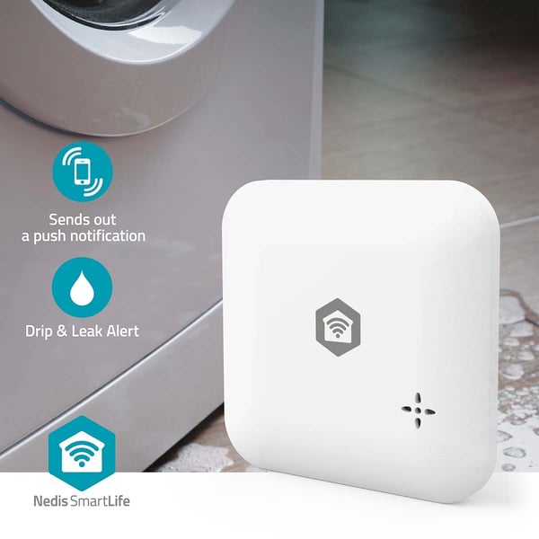 Nedis SmartLife Vanndetektor | Wi-Fi | Batteri drevet | Utvidelse inkludert | Maks. batteri levetid: 24 Måned | 80 dB | Hvit