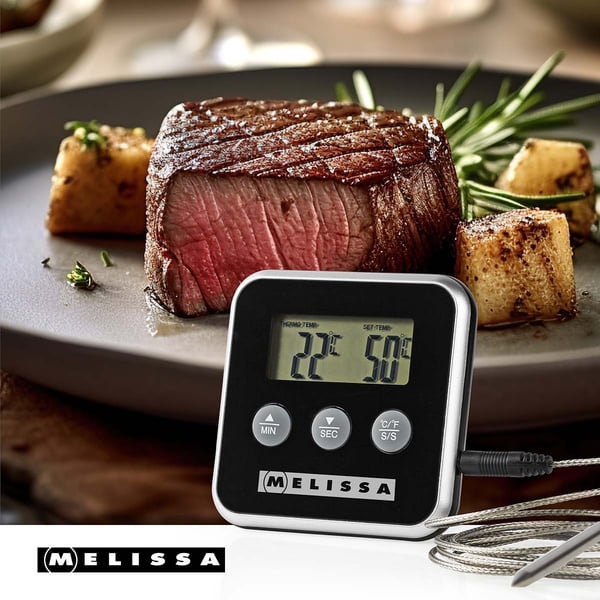 MELISSA Kjøtttermometer | opp til 250 °C | alarmtimer | LCD-skjerm
