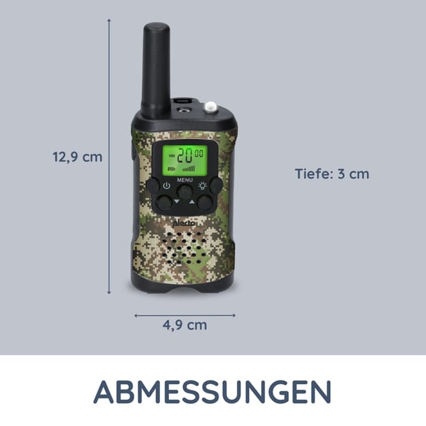 Alecto Walkie-Talkie-sett | 2 håndsett | Opp til 7 km | Frekvenskanaler: 8 | PTT / VOX | 24 timers standby | Hodetelefonutgang | Innebygd lommelykt |