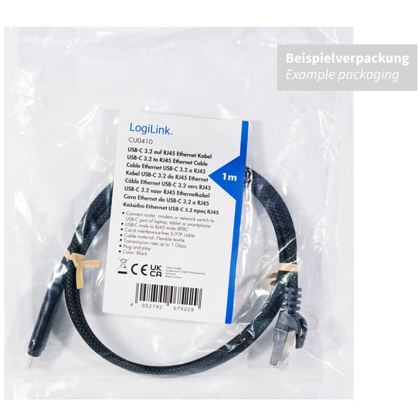 LogiLink USB-C till Nätverkskabel RJ45 1 Gbps Aktiv 1 m