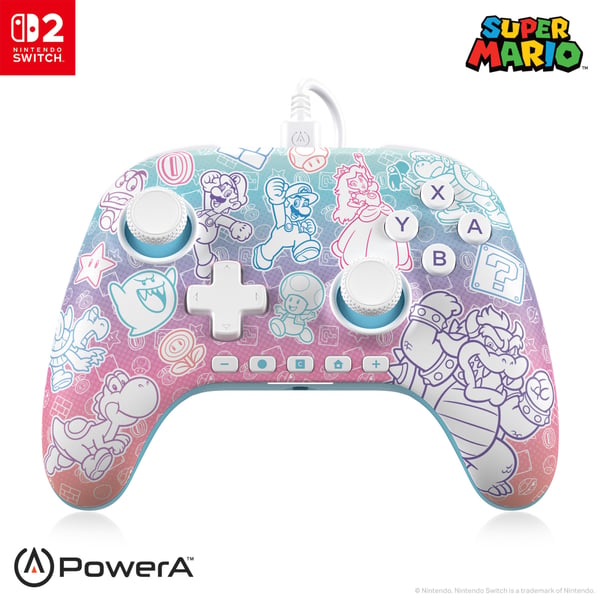 PowerA Advantage langallinen ohjain Nintendo Switch 2:lle - Mushroom Kingdom (Sienikunta)