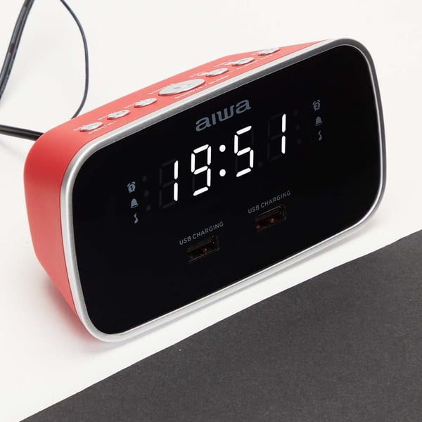 AIWA Klockradio Två alarm USB ladd-uttag Röd