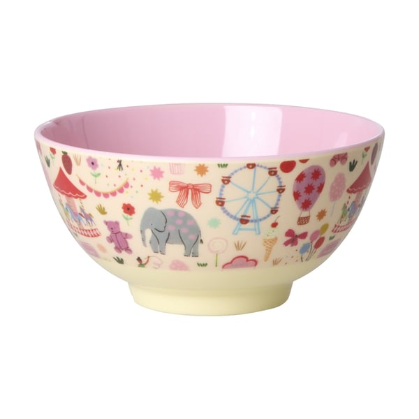 RICE Melaminskål med tivolitrykk - Rosa - Medium