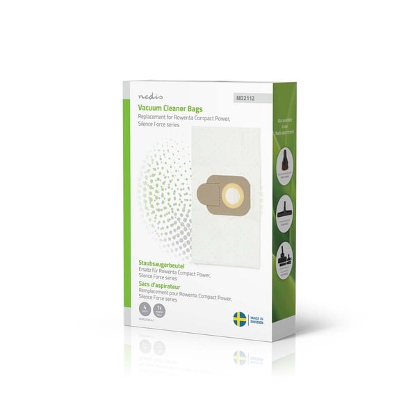 Nedis Støvsugepose- | 4 stk. | Syntetisk | Mest solgt for: Rowenta Compact Power Series / Rowenta Silence Force Series | Hvit
