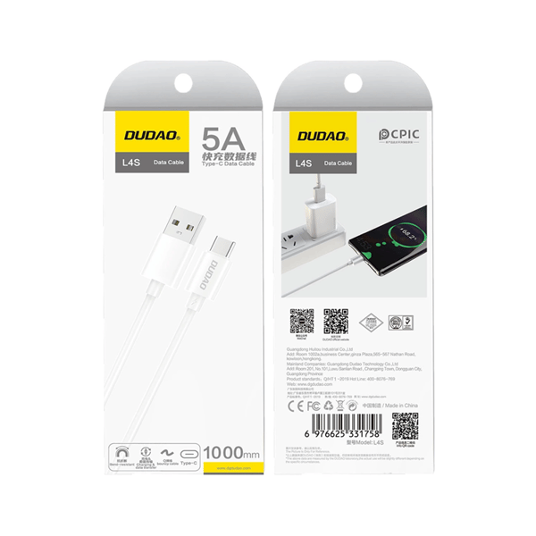 Dudao USB-C till USB-A kabel 5A 1m L4ST - Vit
