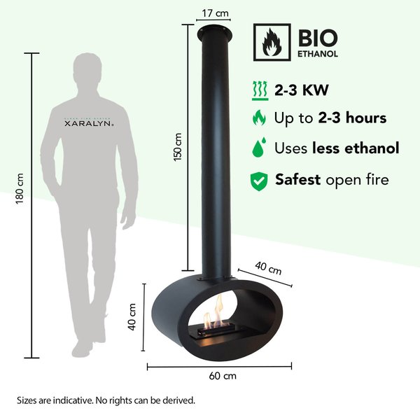 Xaralyn bioethanol pejs - loftpejs Floh - 2KW opvarmning - hængende pejs - inklusive bioethanolbrænder - ægte flammer - stemningspejs