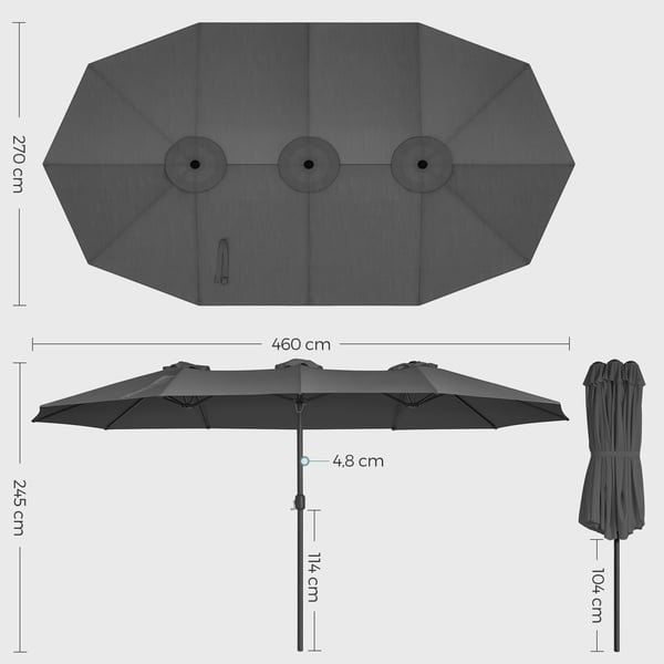 Dobbelt parasoll, 460x270 cm, grå