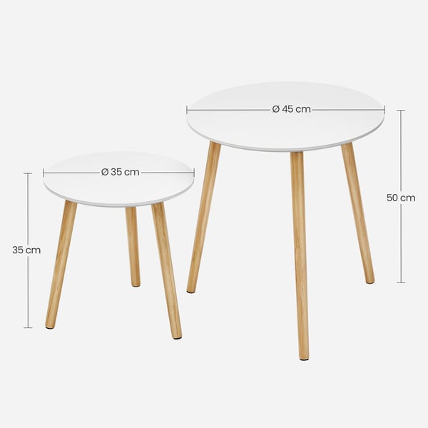 Sidebord, 45x45x50 cm, 35x35x35 cm, Hvit, Tre